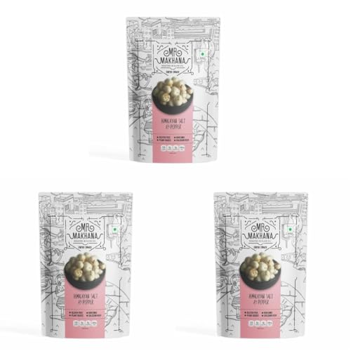 Image of Mr. Makhana Roasted Makhana and Foxnuts | Healthy Snacks | Gluten Free | MSG Free | Antioxidant | Rich Calcium | Zero Trans Fat | Zero cholesterol (Himalayan Salt & Pepper)55gm (Pack of 3)