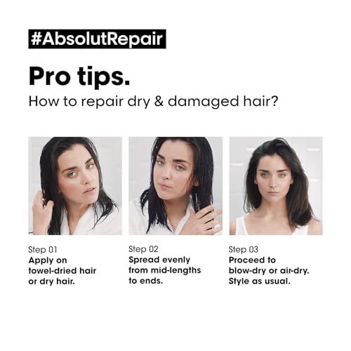 L'Oréal Professionnel Absolut Repair 10-in-1 Leave-in Serum for Dry & Damaged Hair - 90ml | 10-in-1 Multi-Benefit Leave-In Hair Oil, 1 action with 10 benefits, Enriched with... - Image 7