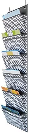 Godery Sustainable Office Storage Pocket, Cascading Wall File Organizer, 6 Pockets, Letter Size, File Folder Holders for Classroom, Office, School and Home, 45″ H x 13″ W – Grey