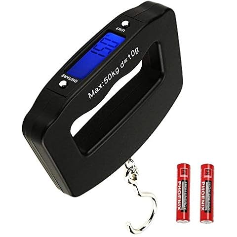 HANWELL 50kg/110lb Digital Luggage Scale with 4 Units (Kg/g/lb/oz), Electronic Travel Hanging Scales with Backlit Display/Tare/Data Hold Function, Handheld Style, Black Cover