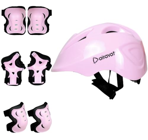 Image of Airavat 7510 Zippy Kids Protective Set Including Helmet Along with Knee Pads, Elbow Pads & Palm Guards (Pink)