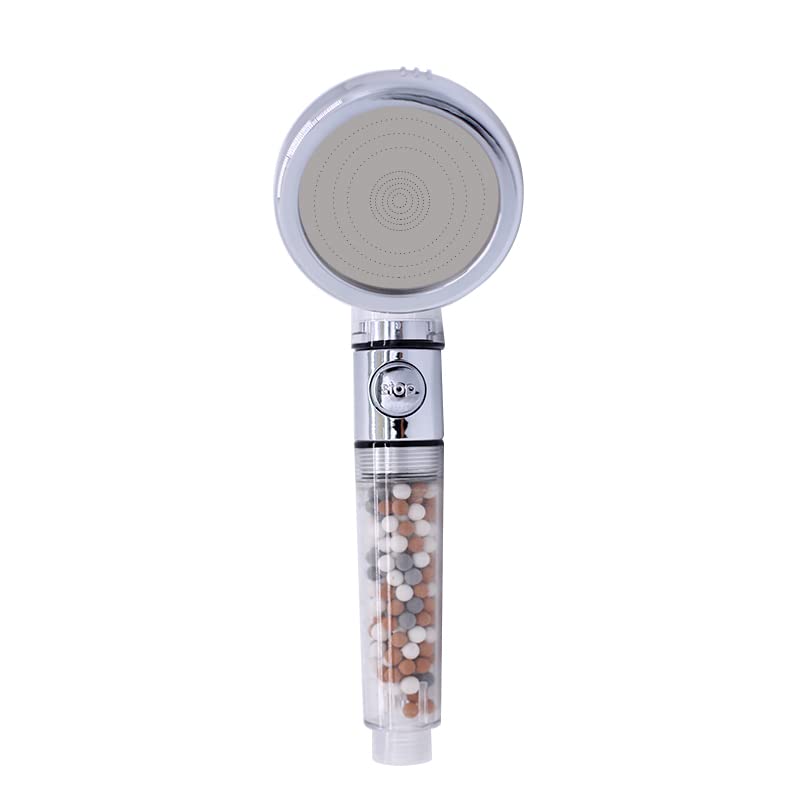 Cabezal de ducha con filtro y bolas minerales - Cabezal de ducha de alta presión con manguera portátil, 3 modos ajustables para ahorro de agua para baño con agua dura
