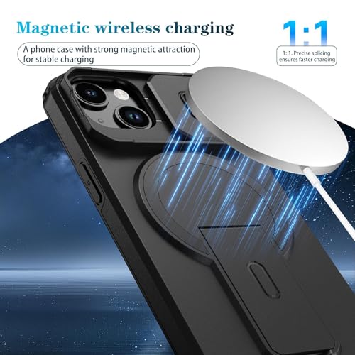 Image of ShieldTech MagStand Series Case for iPhone 13 | Mobile Phone Cover with Sliding Camera Shield, Mag-Safe, Kickstand, Shockproof for Apple iPhone 13 - Black