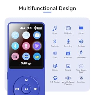 AGPTEK A02X 32GB MP3 Player with Bluetooth 5.3, 1.8 inch Screen Portable Music Player with Speaker, FM Radio, Voice Recorder, Supports Expanded Up to 128GB, Deep Blue