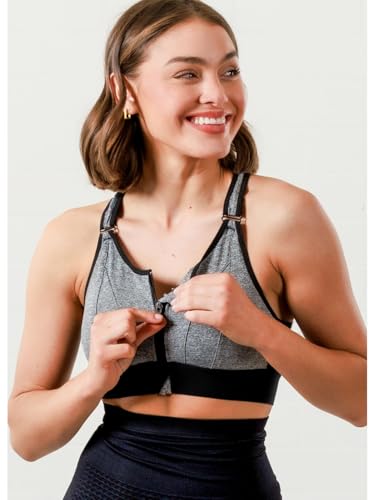 Image of Women Polyester Spandex High Impact Front Zip Sports Bra Fitness Criss Cross Back Crop Tops Tank Gym Yoga Workout, Size: M-5XL