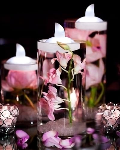 Image of 12 Pack Flameless Outdoor Waterproof LED Floating Tea Lights | Battery operated electric votive tealights, water-activated white flickering for wedding centerpiece vase pool decor
