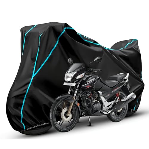 Image of Waterproof Bike Body Cover Compatible with Hero Xtream CBZ Dustproof Scratchproof - Motorcycle Cover for Two Wheeler, Outdoor Full Cover with UV, Duty, Rain Protection (Black & Aqua) R1