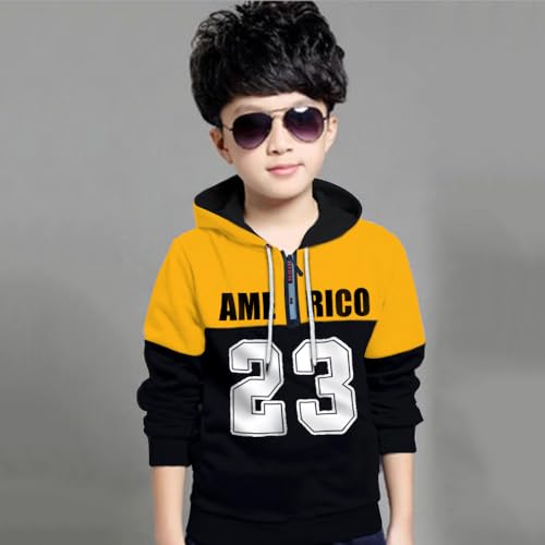 Image of Stylish Boys Hooded Neck Sweatshirt Yellow