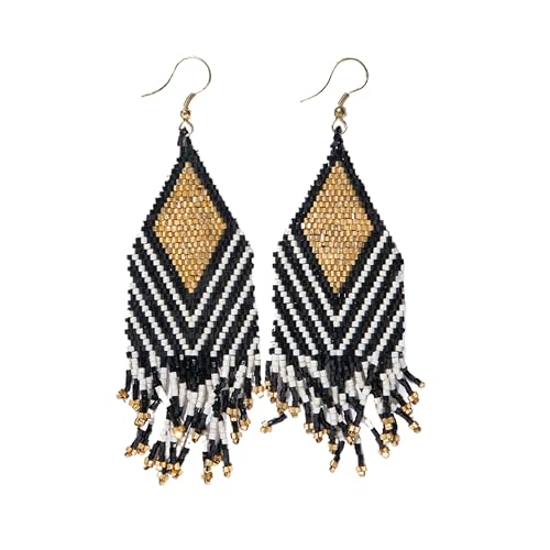 INK + ALLOY Beaded Earrings for Women Dangling, Dottie Luxe Seed Bead Fringe Statement Art Deco Chandelier Earrings, Hypoallergenic Handmade Jewelry for the Modern Bohemian, 3.5-Inch Length