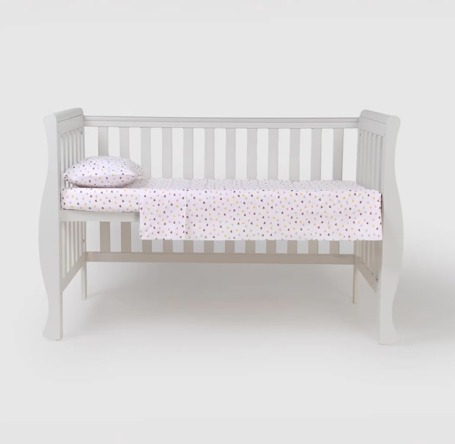 TRAMAS+ Juego Sábanas Cuna 60x120 100% algodón, Juego de sábanas para Bebe, Ropa de Cuna, Sábana Bajera, encimera y Funda de Almohada - Julie