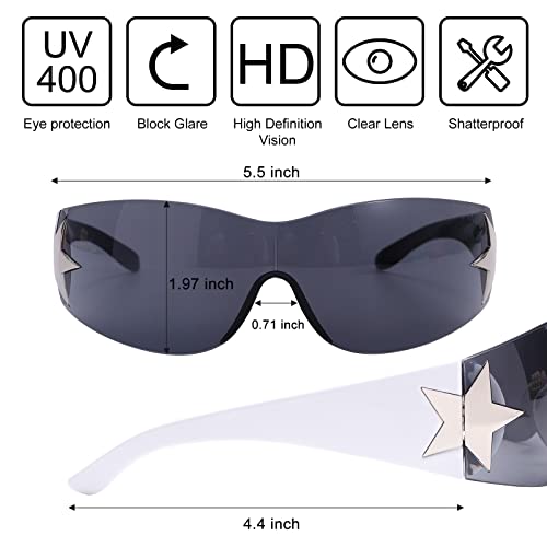 Rimless Y2K Sunglasses For Women Men,Trendy Shield Wrap Around Sunglasses Oversized Fashion Black Frameless Sun Glasses #TOP2