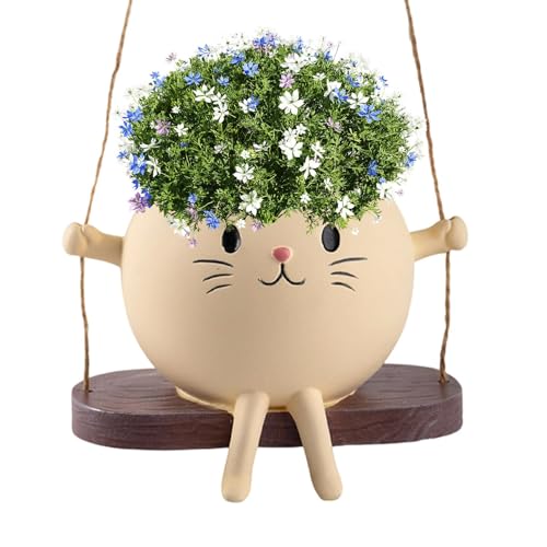 Pot de fleurs visage bascule mignon chat balançoire résine intérieur