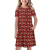 Beauty Collector Vestido casual de manga corta con hombros descubiertos para niñas con bolsillos, Hamburguesa para perro, color rojo, 3-4 años