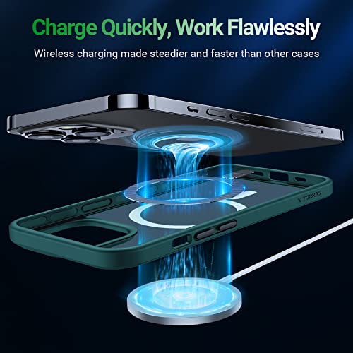 Image of TORRAS Magnetic for iPhone 13 Pro Max Case, Military Grade Drop Tested | Compatible with MagSafe, Shockproof Translucent Hard Back Soft Slim Protective Case for iPhone 13 Pro Max, Green