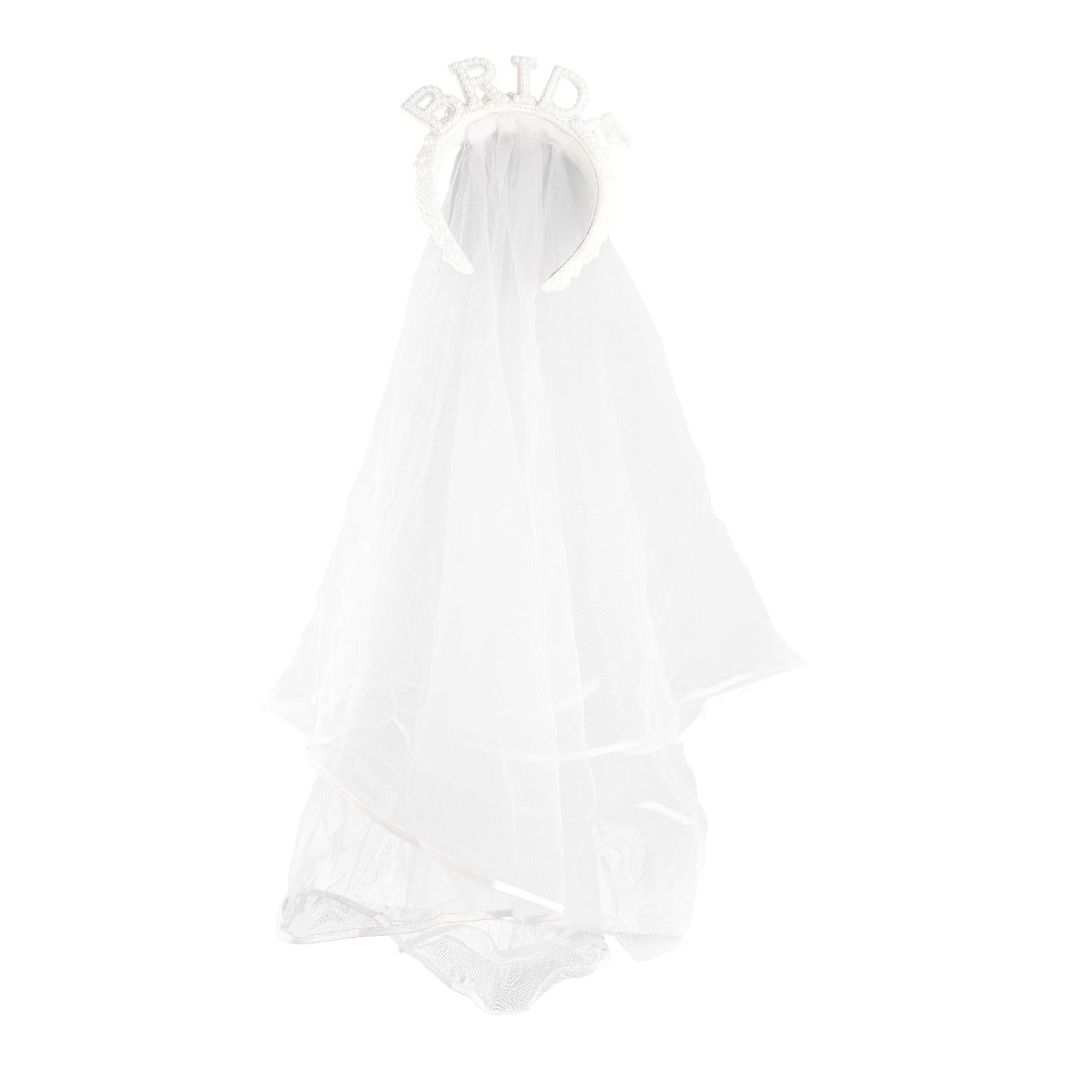 Bojueshaw Pearl Bride Headband with Veil,Pearl "BRIDE" Tiara Crown,Elegant Bridal Hair Accessory for Weddings Bachelorette Parties & Bridal Showers