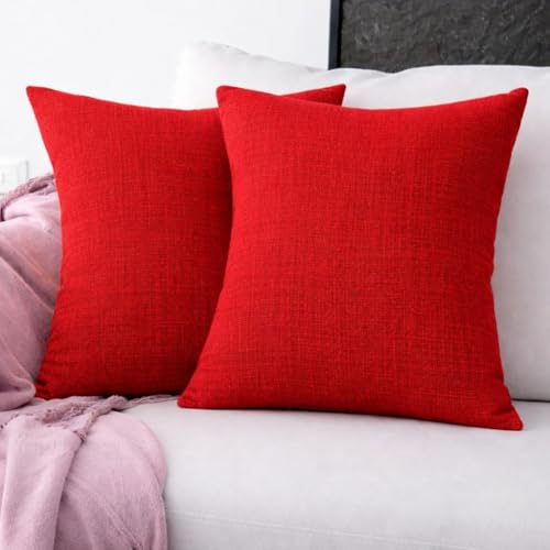 DMAASA 100% Cotton Solid Square Cushion Cover 16x16 Inch (40x40 in cm) - Set of 5 (Red)