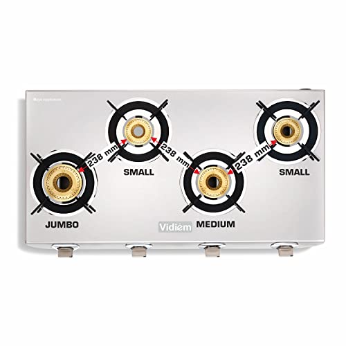 Image of Vidiem Tusker 4 Burner ZZ Gas Stove | Heavy-Duty 2mm Stainless Steel Body | Dura-Forged Brass Burners | Manual Ignition | Lifetime SS Body Warranty