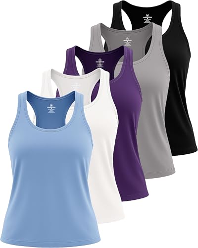 Image of Real Essentials 5-Pack Women's Racerback Tank Top Dry-Fit Athletic Performance Yoga Activewear (Available in Plus Size)