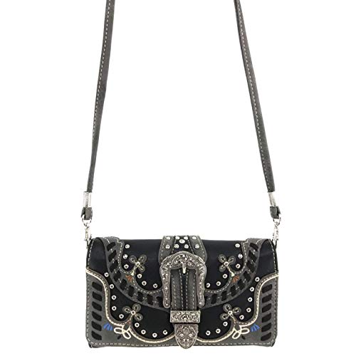 Zelris Western Moccasin Flower Buckle Women Crossbody Wrist Trifold Wallet3