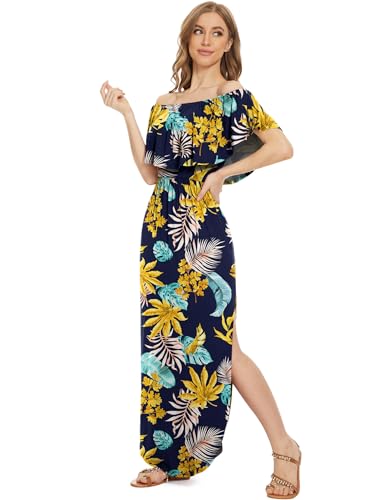 Image of LILBETTER Womens Off The Shoulder Ruffle Party Dresses Side Split Beach Maxi Dress