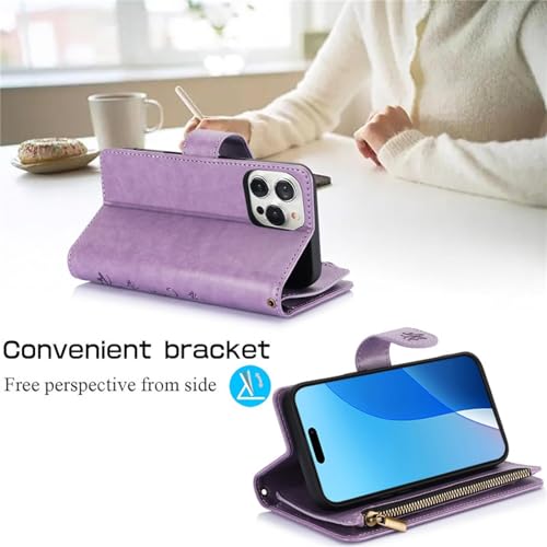 Étui cuir iPhone 15 Pro rose multi-cartes à rabat antichoc