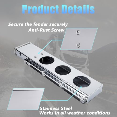 Image of Stainless Steel Mud Flap Hanger Set with 3M Aluminum Reflective Tapes, 2.5 inch Bolt Spring, 2-1 /2 inch Bolt Spacing 30 inch Length Rear Bar with Circle Light Cutouts, Loaded for Semi Trucks