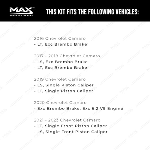 Image of Max Advanced Brakes Front Brake Kit Compatible With 2016 2017 2018 2019 2020 2021 2022 2023 Chevy Camaro LS LT Replacement Geomet Coated OE Disc Brake Rotors and Ceramic Brake Pads
