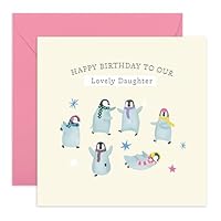 Daughter Birthday Card – Our Lovely Daughter – Adorable Penguin-Themed Greeting Card for Her, Girls, Children, Teenagers, Adult, Ladies, Granddaughter, Family, Women - Comes with Stickers