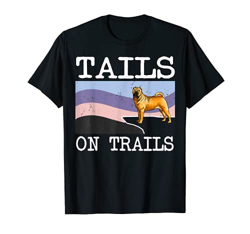 Chinese Shar-Pei Tails On Trails Funny Dog Hiking T-Shirt, Black