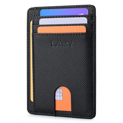 Buffway Slim Minimalist Front Pocket RFID Blocking Leather Wallets for Men and Women - Galaxy Black