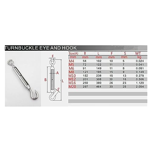 Tensores para cables BREAKA de acero inoxidable 304 tipo gancho y ojo M6 2 piezas miniatura 2