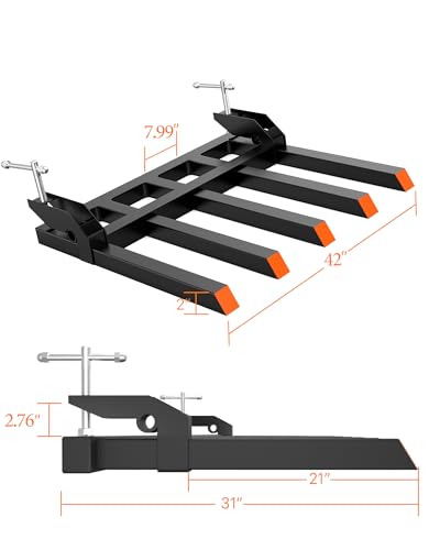 48" Bucket Clamp on Debris Forks,2500lbs Heavy Duty Pallet Forks,Clamp on Pallet Forks with 5 Tines,for Tractor Accessories,Loader Bucket,Skid Steer