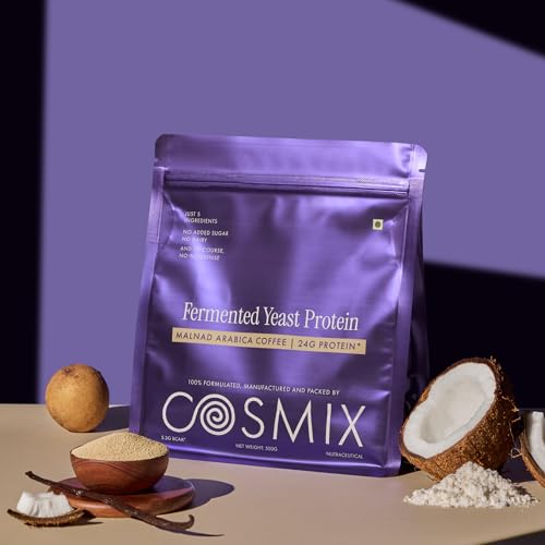 Image of Cosmix Fermented Yeast Protein Powder | 24g Protein | Pure Single-Source Plant Protein | Made In-House | Smooth, Crazy tasty & Gut-Friendly | Malnad Arabica Coffee, 1Kg Pouch