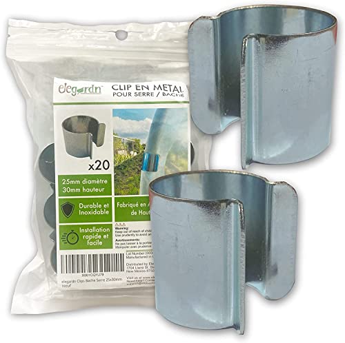 Elegardn® Lot de 20 Clips pour Serre 25mm x 30mm Clips pour Serre Tunnel de Jardin bâche Clips en métal avec revêtement Zinc