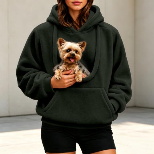 Fleece Hoodie With Dog Pouch,Pet Carrier Pouch Hoodie Oversized Cat Dog — view 3