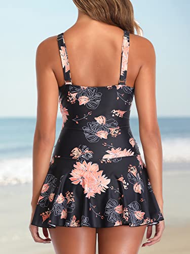 Summer Mae Women's Plus Size Floral Swimdress Tummy Control One Piece Swimsuit Black Flower Xxx-Large #TOP5