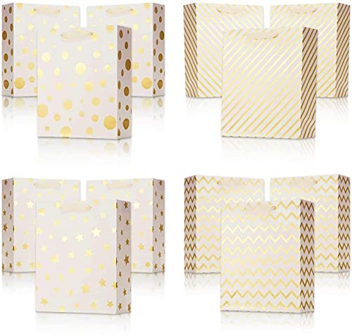 Uniqooo 12Pcs Metallic Gold Christmas Gift Bags Bulk With 12 Sheets Gold Tissue Paper, Large 12.5 Inch, Assorted Modern Geometric Paper Gift Wrap Bag, For Holiday Birthday Wedding Gift Packaging Decor #TOP7