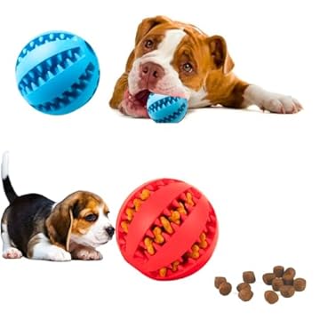 Brinquedo Bola Bolinha Para Cães Cão Cachorro Pet Porta Petisco Ração Limpeza Higiene Dental Cachorros Pets Borracha Resistente (Azul)