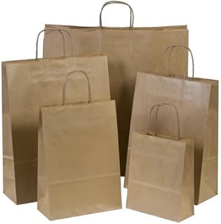 We Can Source It Ltd - Decomposable Brown SOS Kraft Paper Party Bag with Twist Handles - Medium Size Paper Bag - Fully Compostable & Biodegradable - For Indian Chinese Takeaway - 50Pc