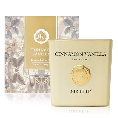 Airkeep Vela Aromática Cinnamon Vanilla, Vela de 460 g con una Duración de Quema de hasta 94 Horas, Vela de Cera Natural para el Hogar, Ideal como Regalo para Mujeres y Hombres