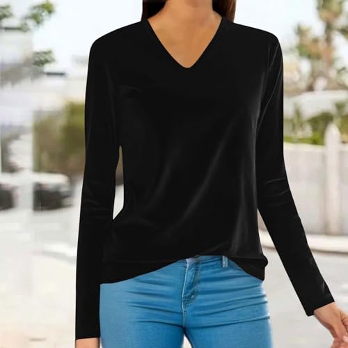 Womens Plus Size Tops Elegant V Neck Long Sleeve Warm Velvet Blouses Fall Fashion Going Out T Shirts for Teen Girls2