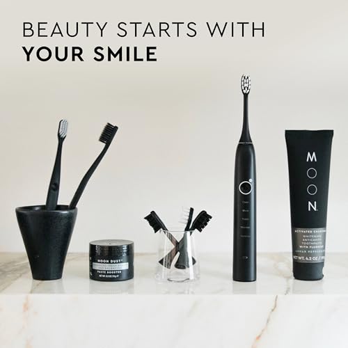 MOON Charcoal Toothpaste, Whitening Stain Removal for Everyday Brightening - SLS Free Teeth Whitening Toothpaste Without Fluoride - Vegan - Reduce Plaque & Support Gum Health - Peppermint (4.2 Oz)