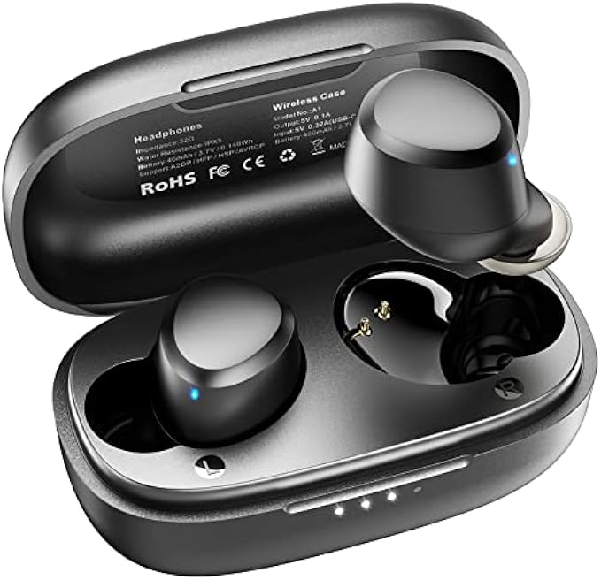 TOZO A1 Mini Wireless Earbuds Bluetooth 5.3 in Ear Light-Weight Headphones Built-in Microphone, IPX5 Waterproof, Immersive Premium Sound Long Distance Connection Headset with Charging Case, Black