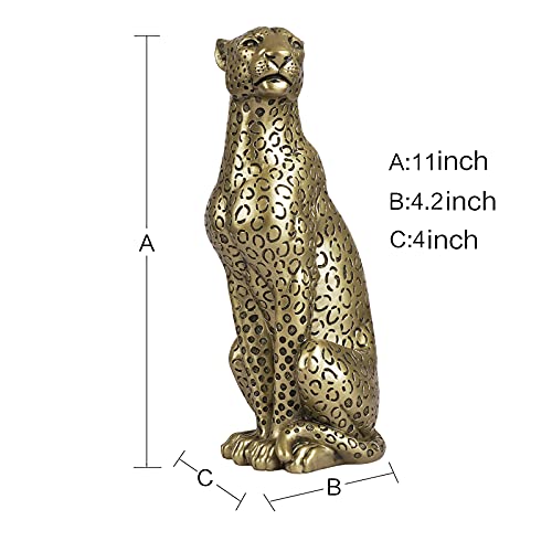 Cheetah Statue Home Decor Leopard Sculpture Resin Sitting Cheetah Figurine Desktop Table Top Ornament Decoration For Home Office Champagne Gold #TOP1