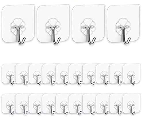 TuelipHooks Kitchen Wall Hooks- 24 Packs Heavy Duty 13.2lb(Max) Nail Free Sticky Hangers with Stainless Hooks Reusable Utility Towel Bath Ceiling