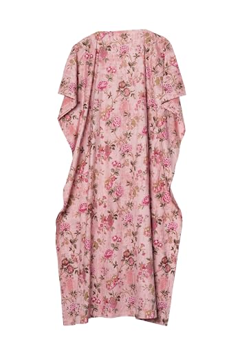 INDACORIFY Women's Long Kaftan Floral Block Print Dress Cotton Beach Cover Up Summer Handmade Kaftan Night Wear Maxi Long Gown Multi