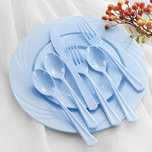 YOUBET 125Pieces Blue Plastic Plates - Blue Baby Shower Plates Disposable - Include 25 Dinner Plate 25 Dessert Plate 25 Forks 25 Knives 25 Spoons for Birthday Party & Baby Shower Gifts by YOUBET - Used condition - Image 3