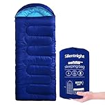 Silentnight Sleeping Bag for Adults - 3 Season Lightweight Soft Thick Cosy Warm Mummy Sleeping Bag for Spring Summer Camping Hiking Outdoor Travel for Warm and Cold Weather - Blue