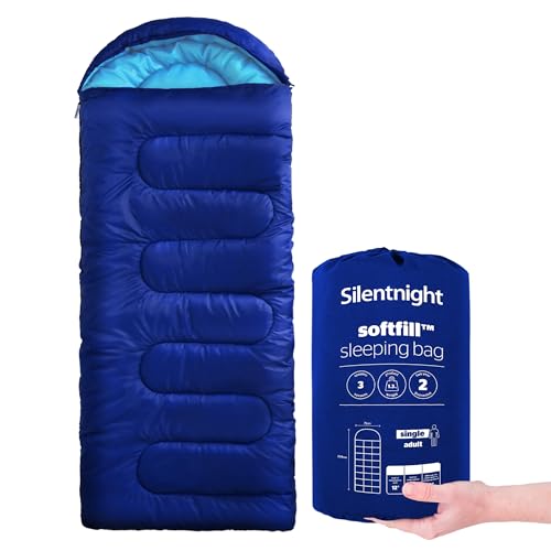 Silentnight Sleeping Bag for Adults - 3 Season Lightweight Soft Thick Cosy Warm Mummy Sleeping Bag for Spring Summer Camping Hiking Outdoor Travel for Warm and Cold Weather - Blue option