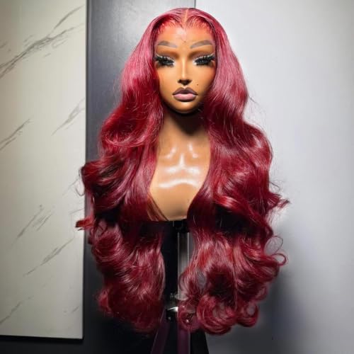 Merhara 30 Inch 99J Burgundy Wig Human Hair 13x6 Body Wave Hd Thin Lace Front Wigs Human Hair 180 Density Glueless Wine Red Colored Lace Front Wigs Pre Plucked for Women